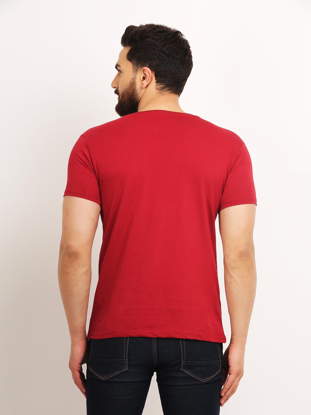Men Henley Maroon Regular Fit T-Shirt
