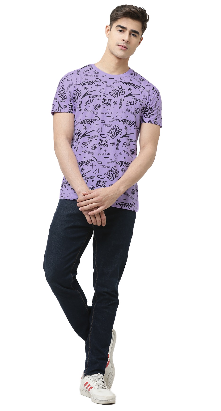 Men All-Over Print Purple Lilac Regular Fit T-Shirt