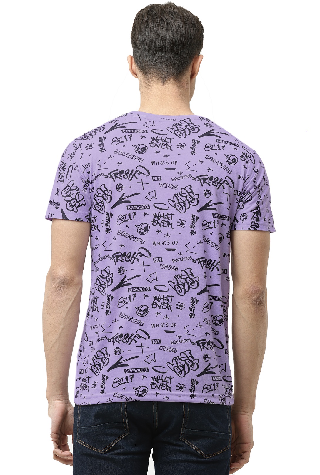 Men All-Over Print Purple Lilac Regular Fit T-Shirt