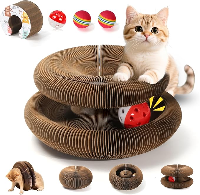 Petwag Reversible Cardboard Cat Scratcher with Ball Track | Interactive Cat Toy & Scratch Pad for Indoor Cats