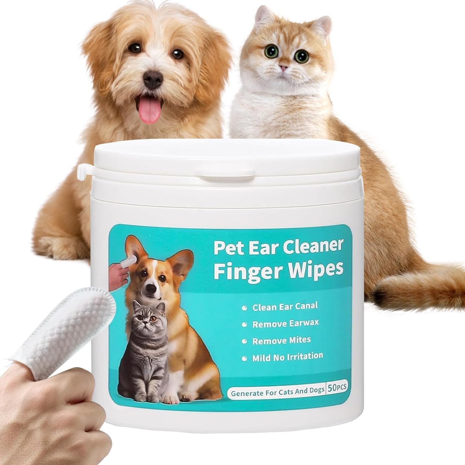 Petwag Pet Ear Cleaner Finger Wipes for Dogs & Cats | 50 Pcs Gentle Ear Cleaning Wipes