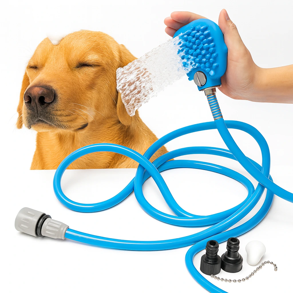 Petwag 3-in-1 Pet Bath Shower Sprayer & Grooming Brush for Dogs & Cats