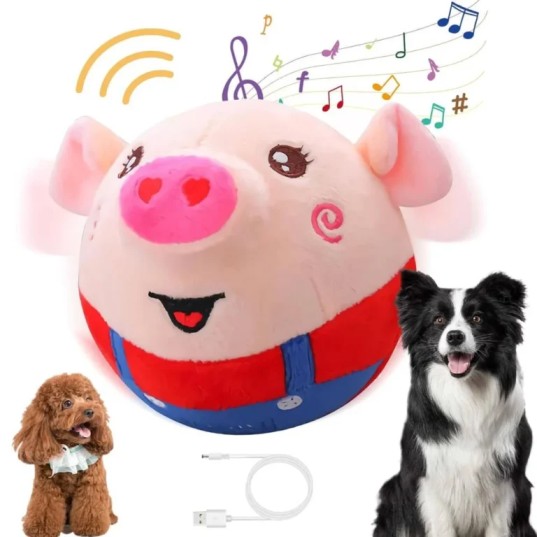 Petwag Electric Bouncing Dog Toy | Interactive Musical Plush Pig for Pets