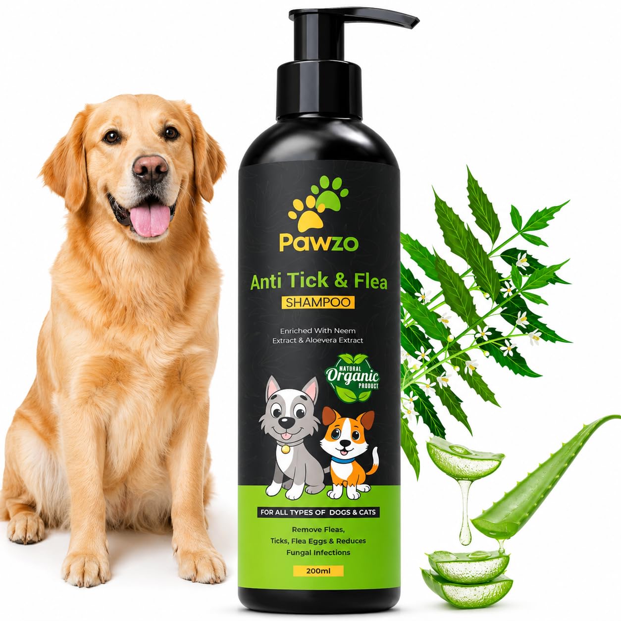 Petwag Neem Plus Herbal Pet Shampoo for Dogs & Cats | Anti Tick & Flea Control | 200ml