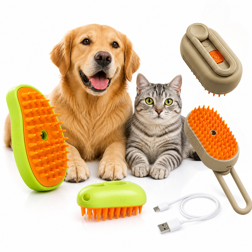 Petwag 2-in-1 Pet Grooming Brush Combo – Soft Silicone Bath Brush + Long Handle Deshedding Brush for Dogs & Cats (Water Fill, USB Rechargeable)