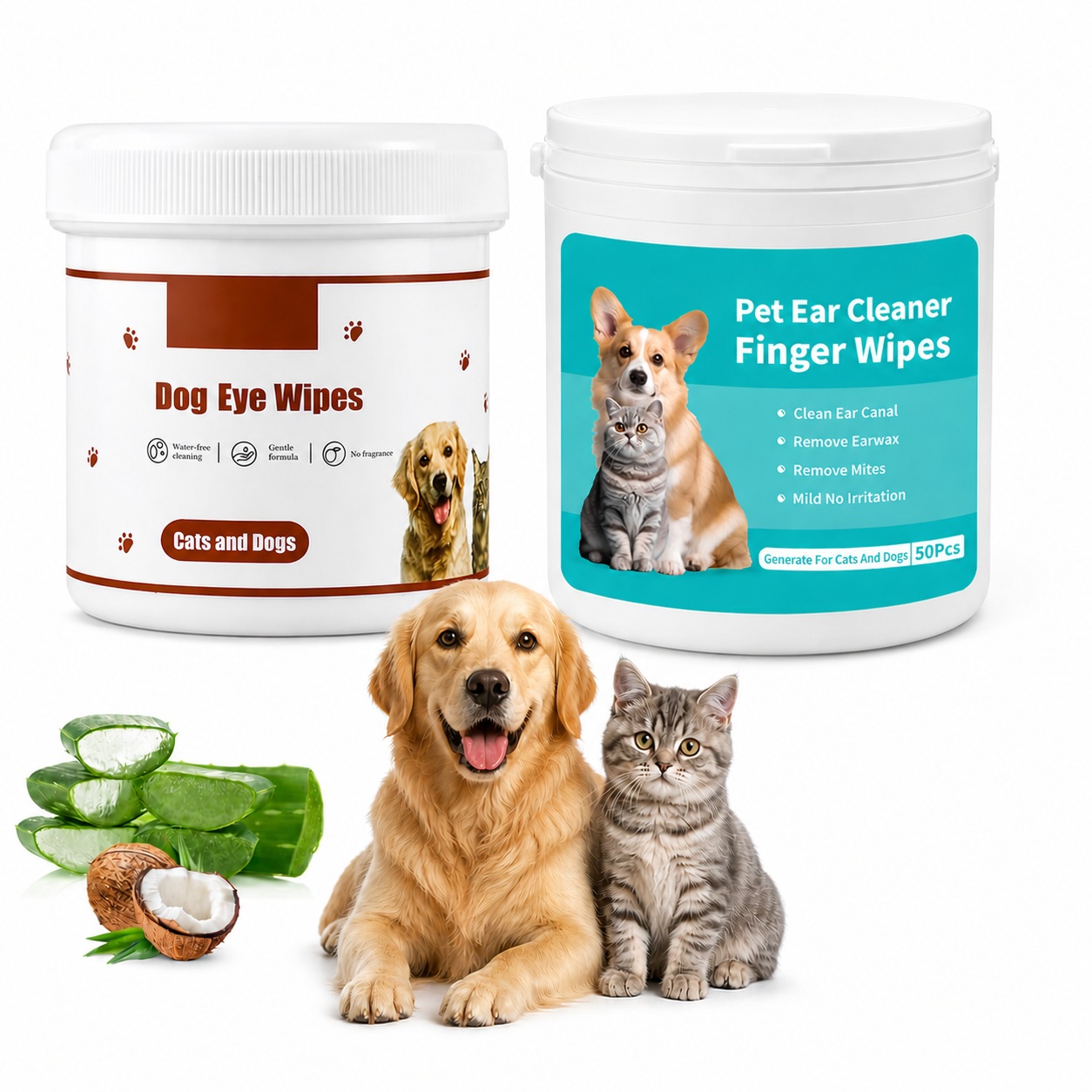 Petwag 2-in-1 Pet Grooming Combo – Dog Eye Wipes & Ear Cleaner Finger Wipes for Cats & Dogs | Gentle, Safe & Effective Cleaning