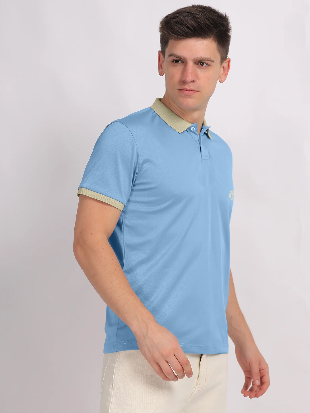 Men Solid Sky Blue Polo T-Shirt