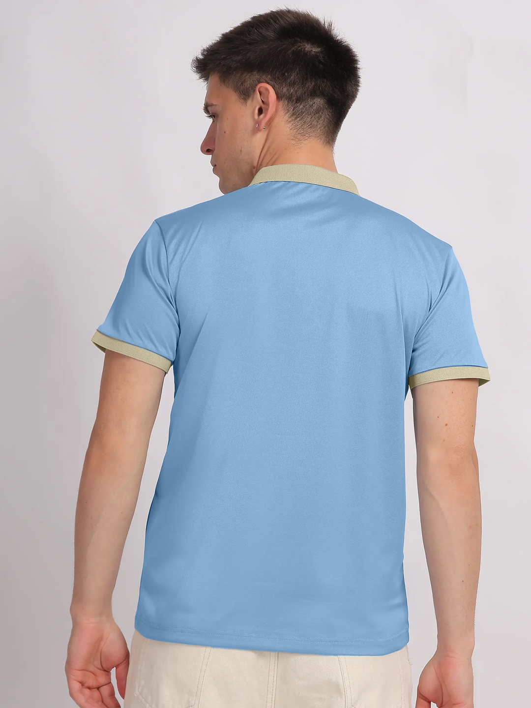 Men Solid Sky Blue Polo T-Shirt