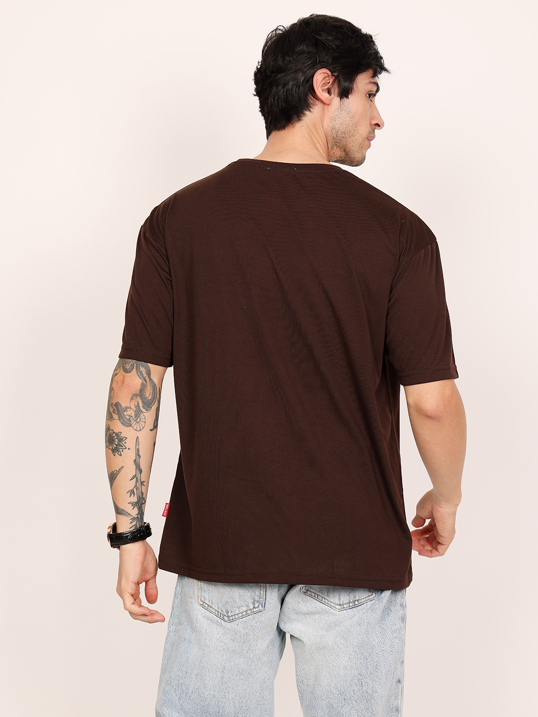 Men JUST ROAR Brown Oversized T-Shirt