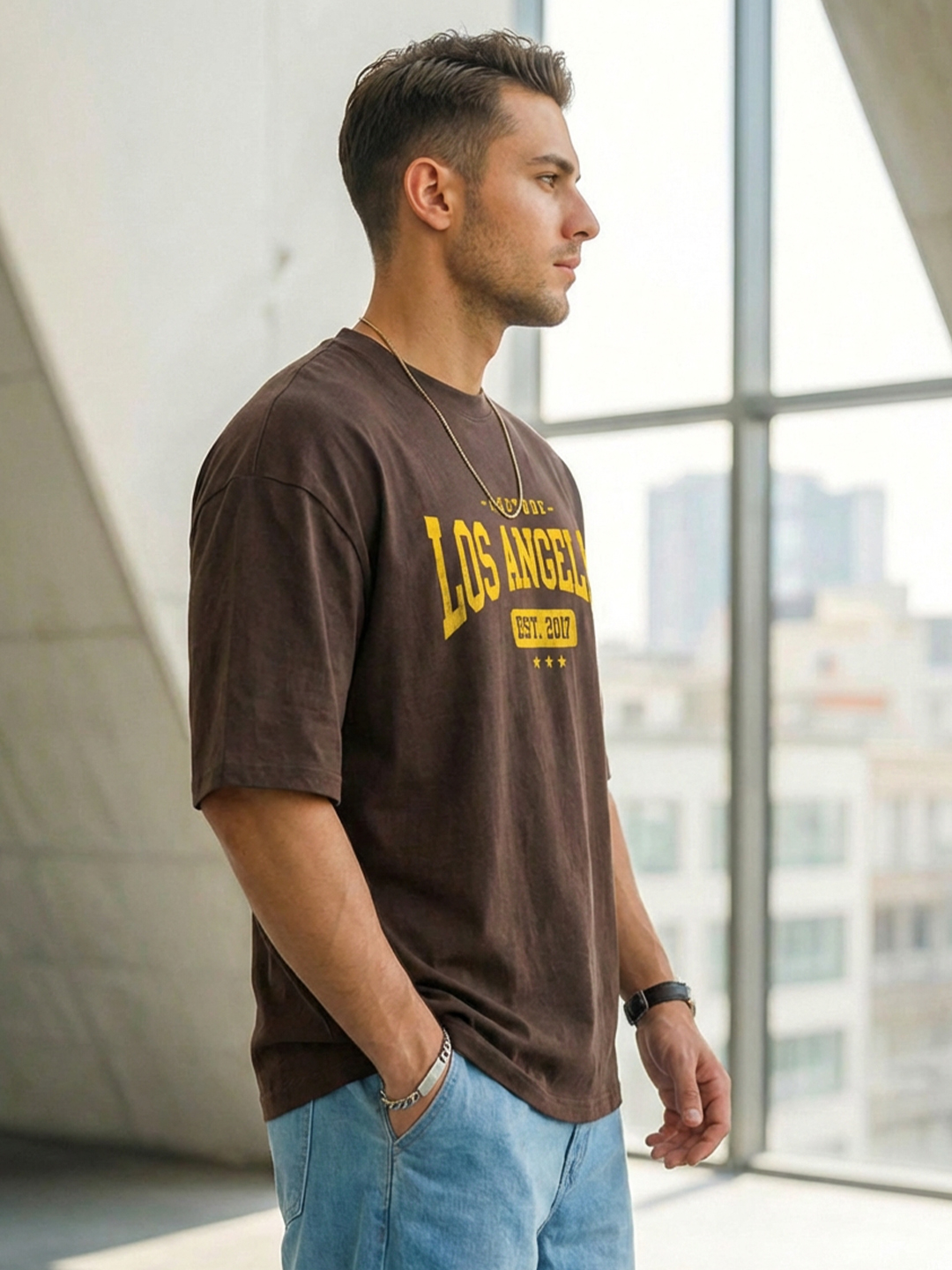 Men Los Angeles Brown Oversized T-Shirt