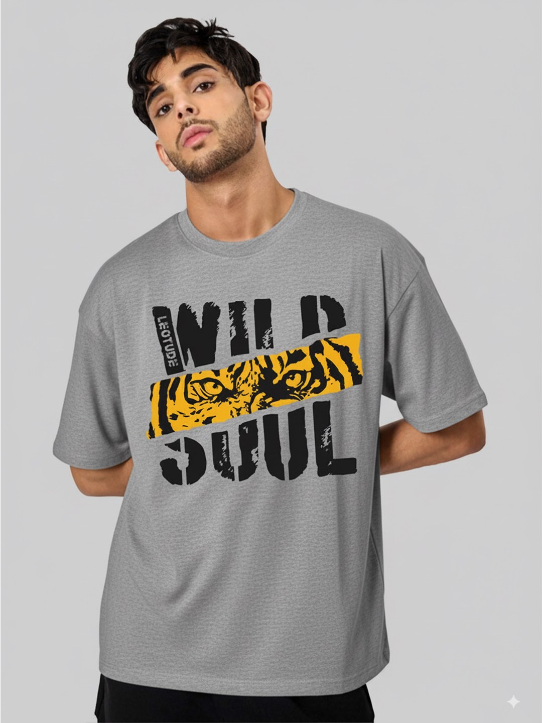 Men Wild Soul Grey Oversized T-Shirt - Leotude Fashion