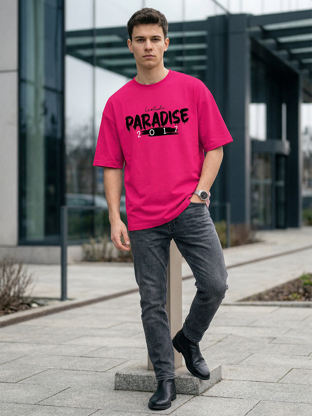 Men Paradise Pink Oversized T-Shirt