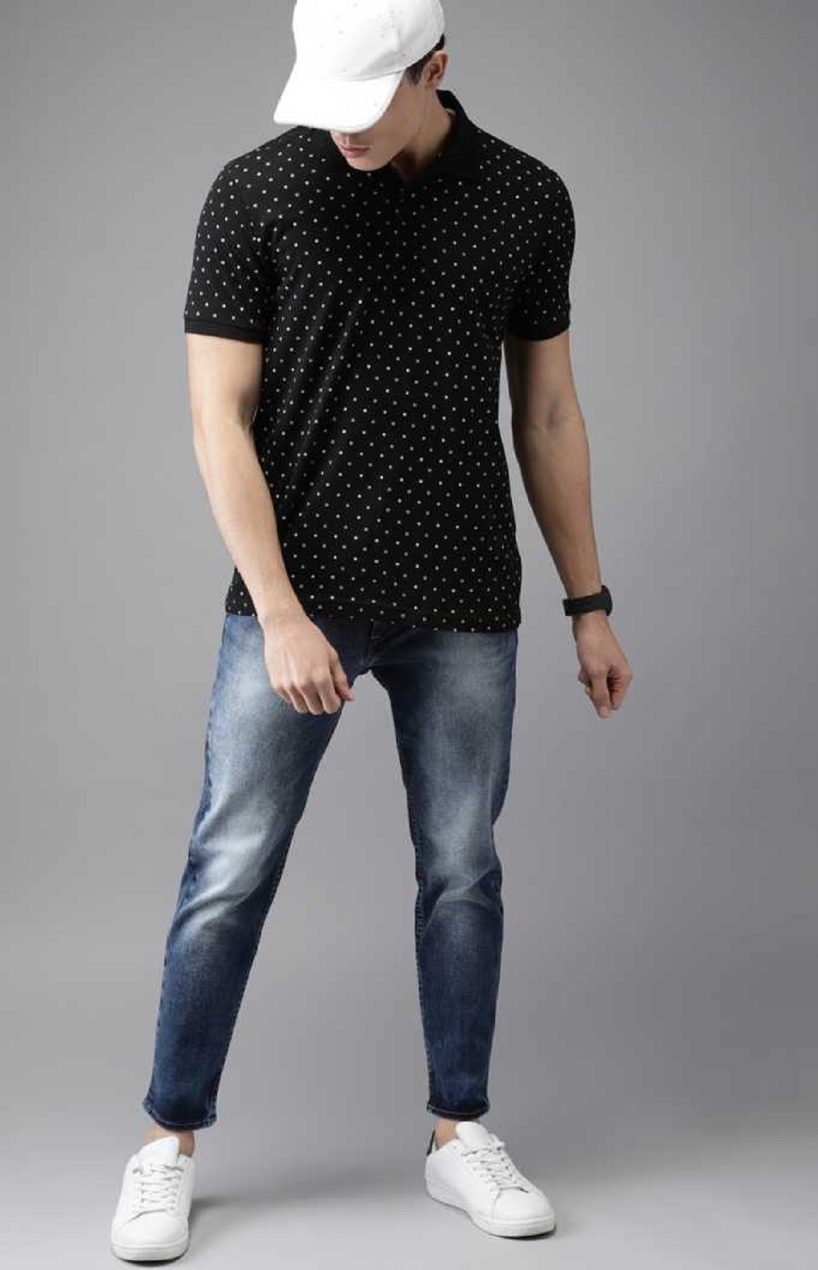Men All-Over Print Black Polo T-Shirt