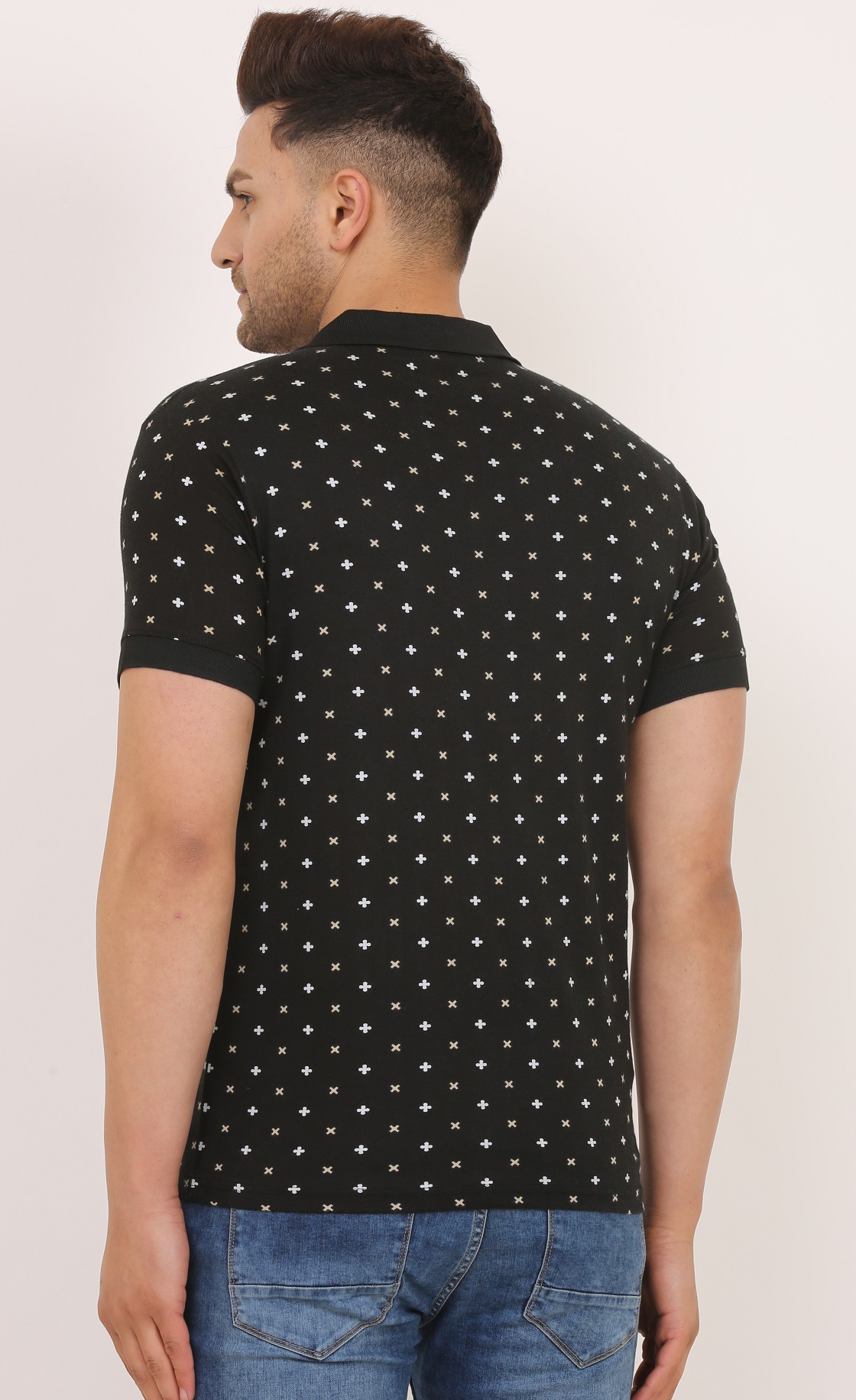 Men All-Over Print Black Polo T-Shirt