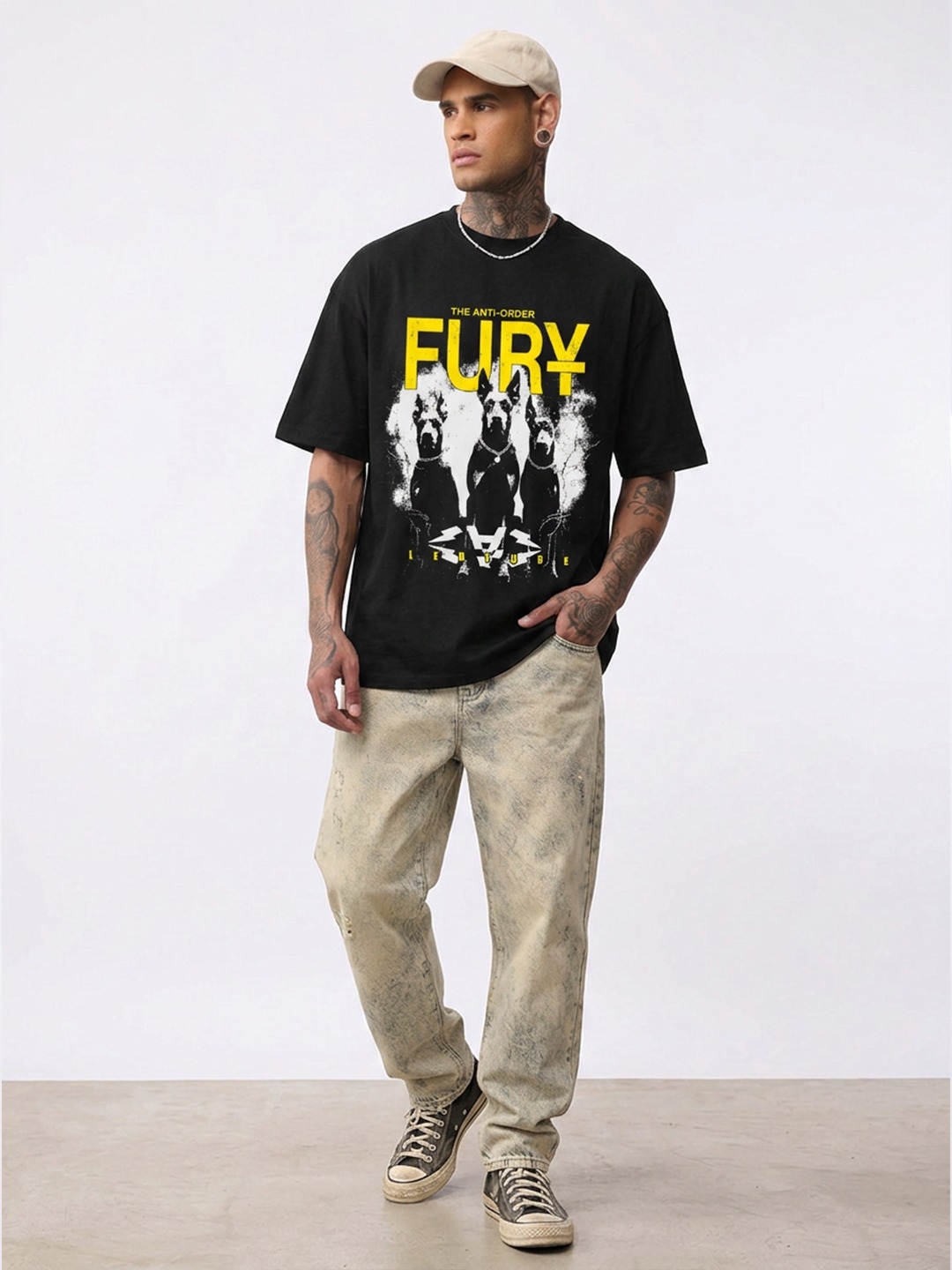 Men FURY Black Oversized T-Shirt