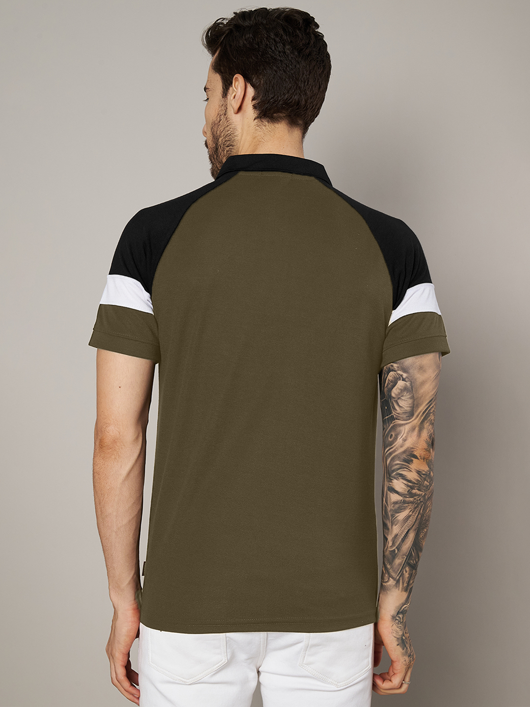 Men Colorblock Olive Polo T-Shirt