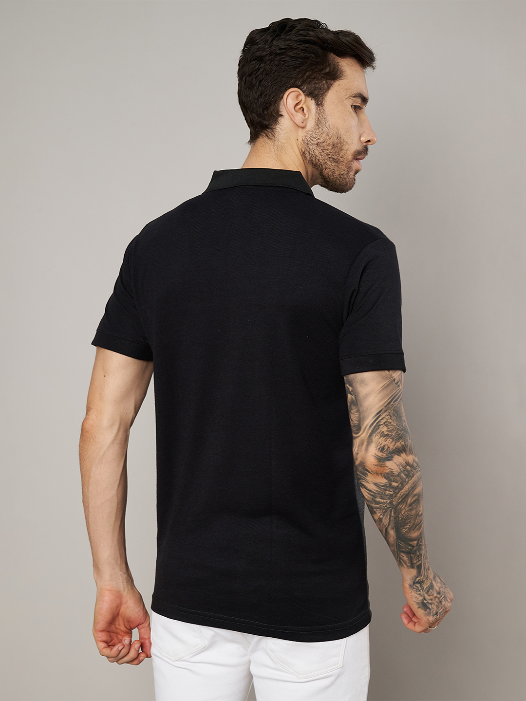 Men Colorblock Black & Grey Polo T-Shirt
