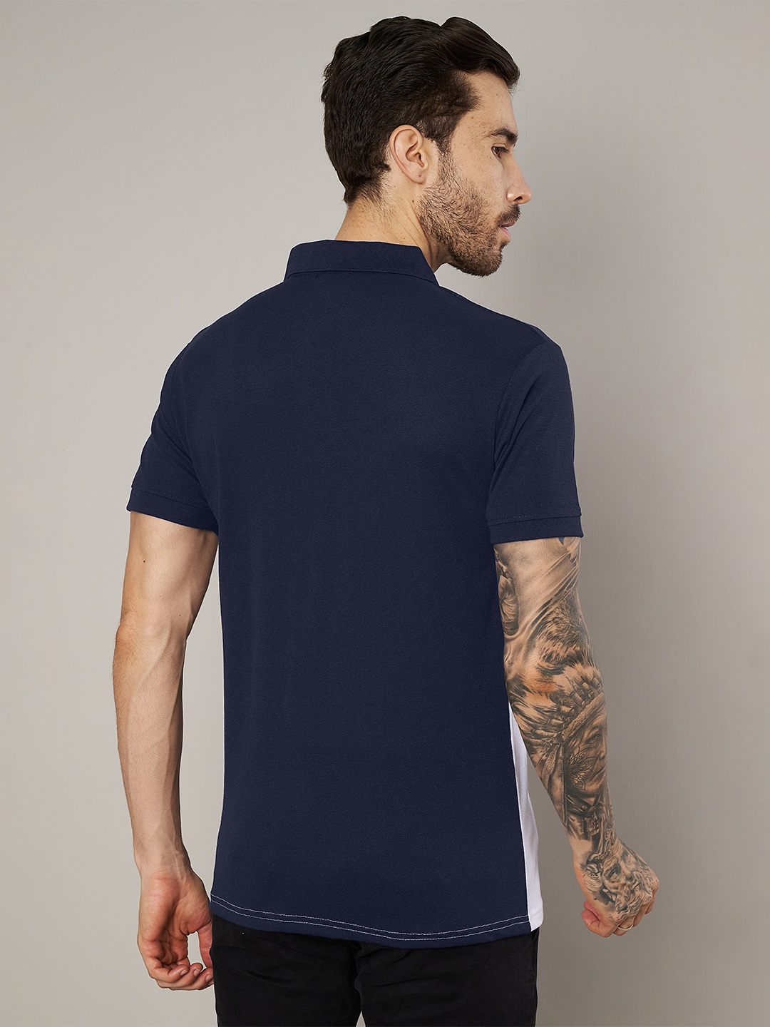 Men Colorblock Navy White Polo T-Shirt