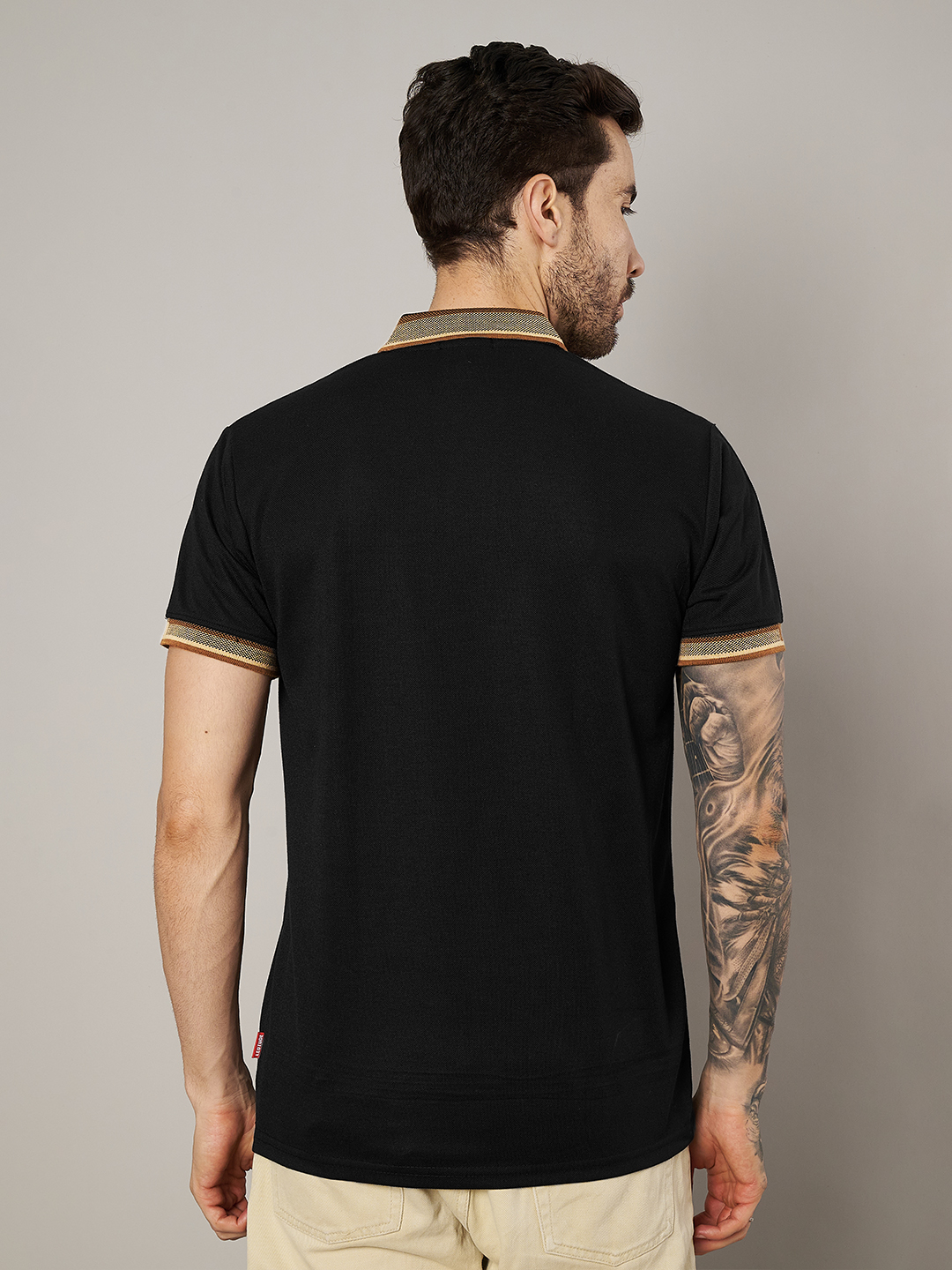Men Brown Black Polo Collar T-Shirt