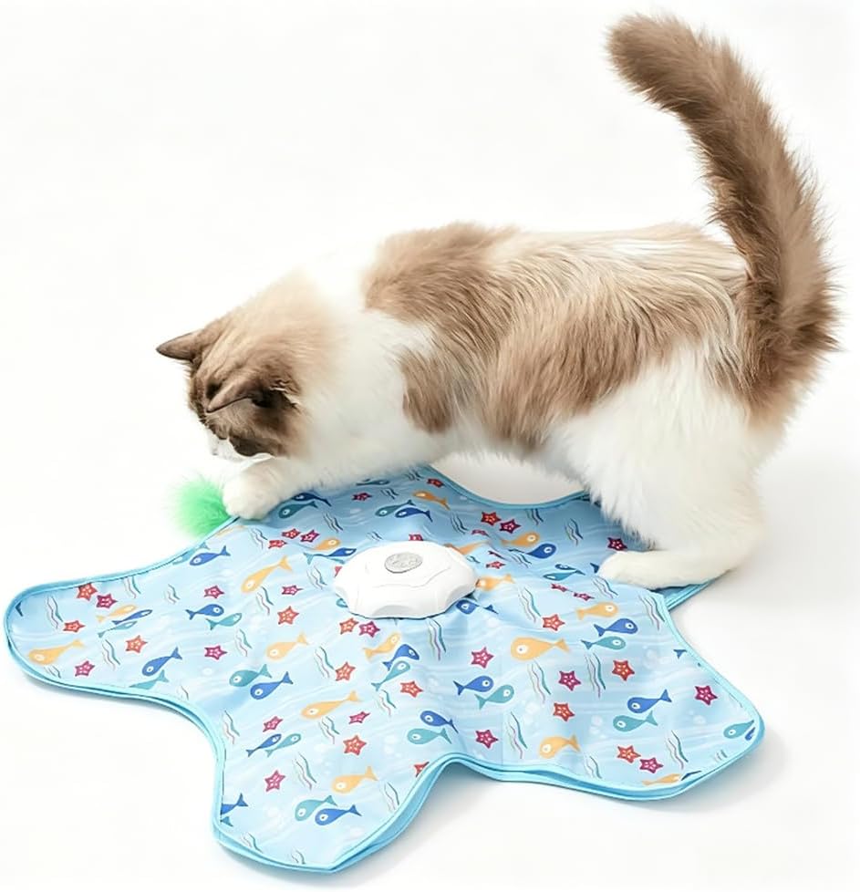 Pawzo Interactive Cat Toy Mat with Moving Feather & LED Light