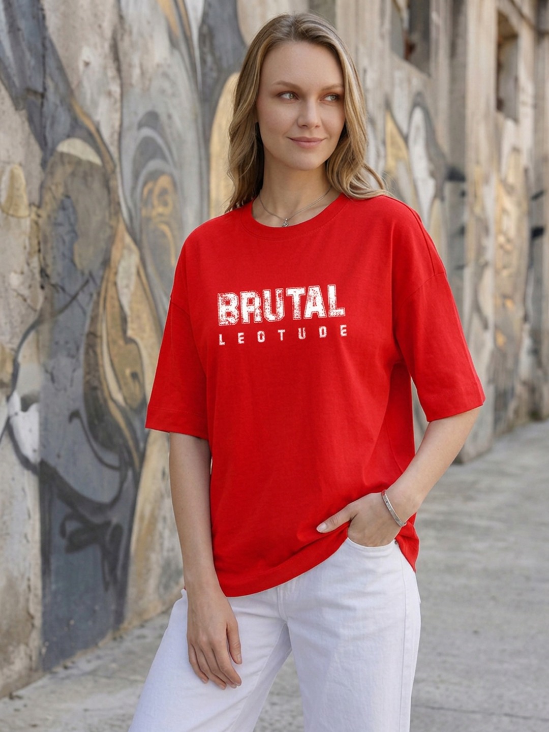Leotude Women Oversized Brutal Tiger Back Print T-Shirt | Red Graphic Streetwear Tee - Leotude Fashion