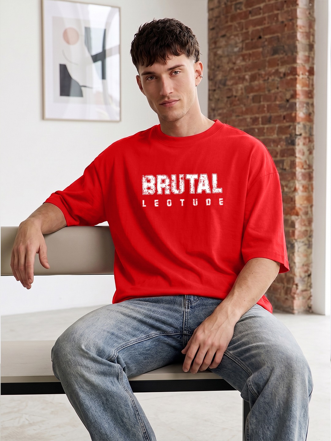 Leotude Men Oversized Brutal Tiger Back Print T-Shirt | Red Graphic Streetwear Tee - Leotude Fashion