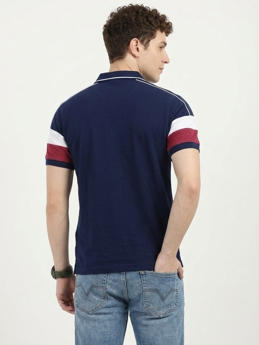 Men Colorblock Navy Polo T-Shirt - Leotude Fashion