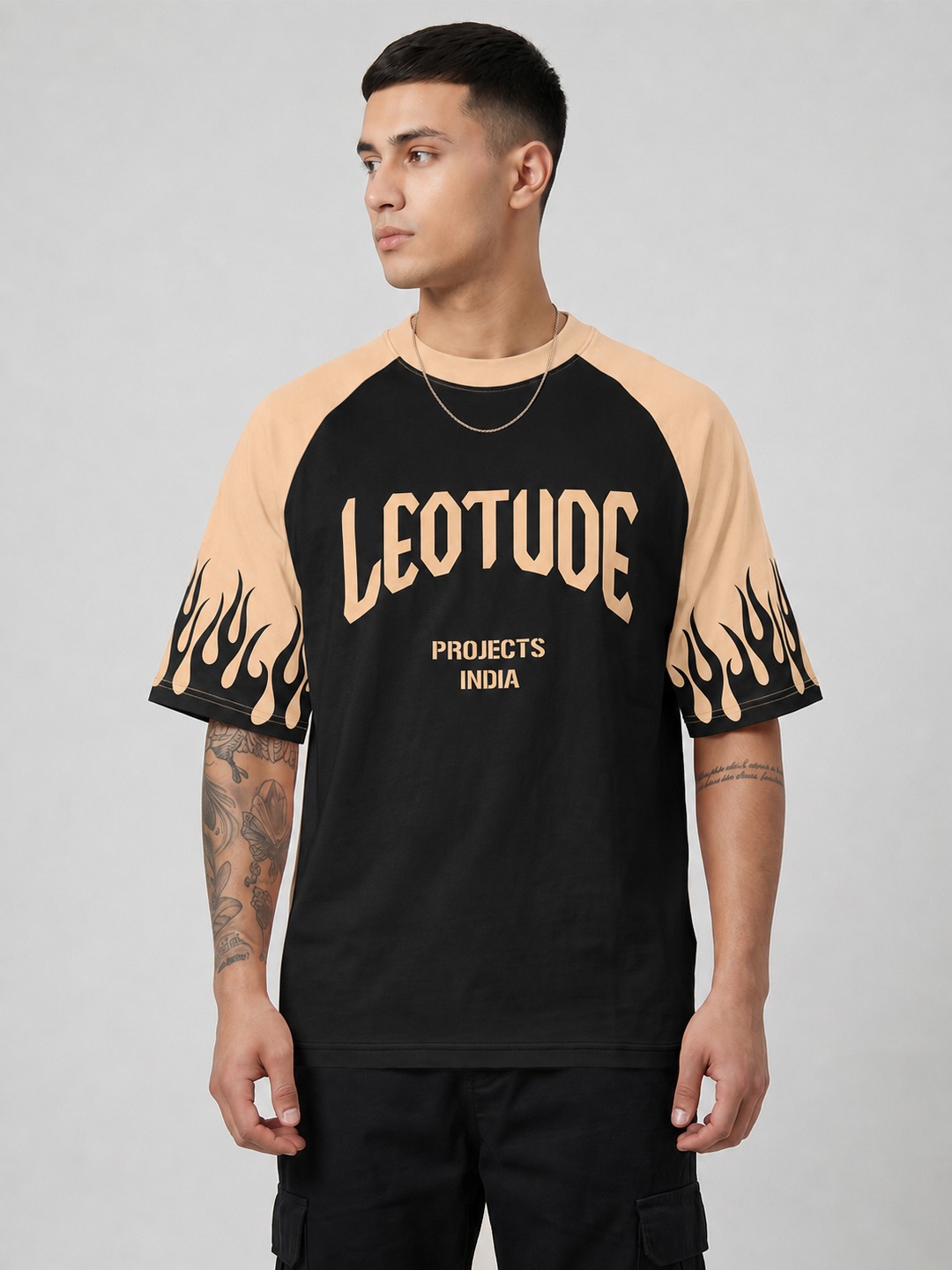 Men Project India Beige Oversized T-Shirt - Leotude Fashion