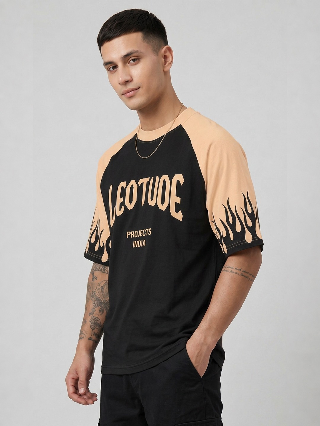 Men Project India Beige Oversized T-Shirt - Leotude Fashion