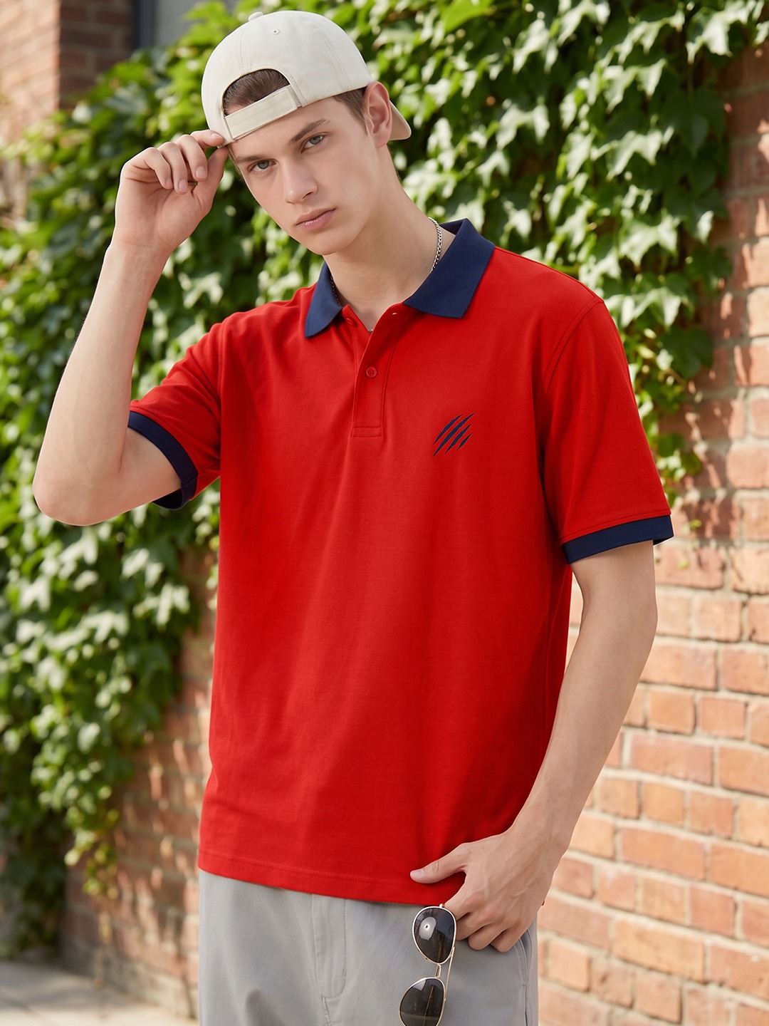 Men Colorblock RED Polo T-Shirt - Leotude Fashion