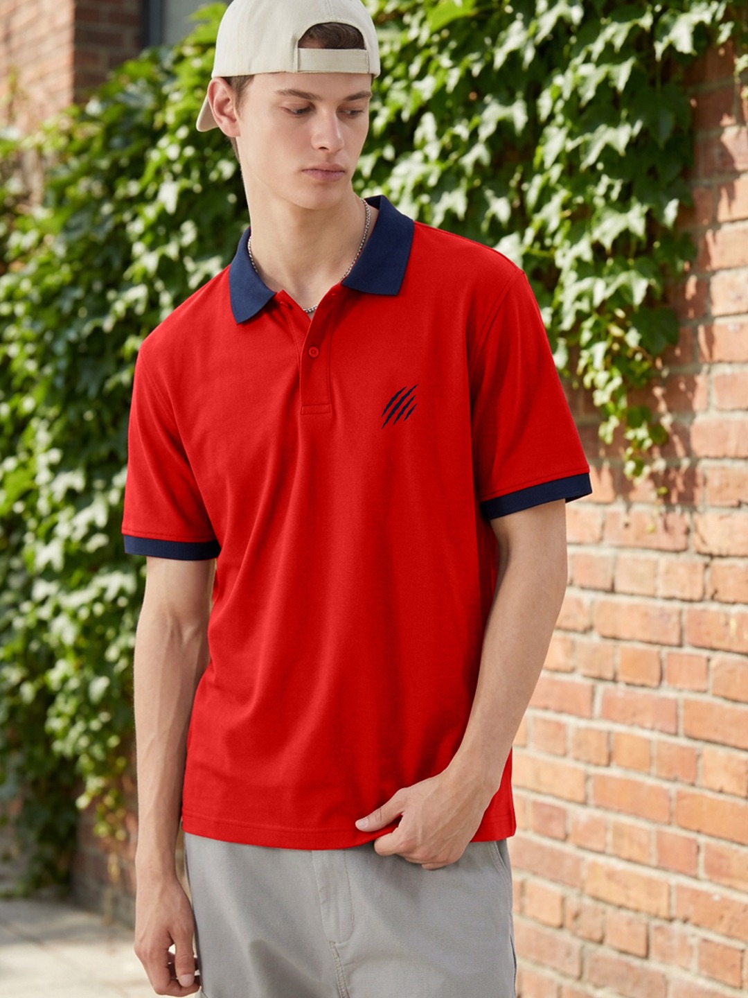 Men Colorblock RED Polo T-Shirt