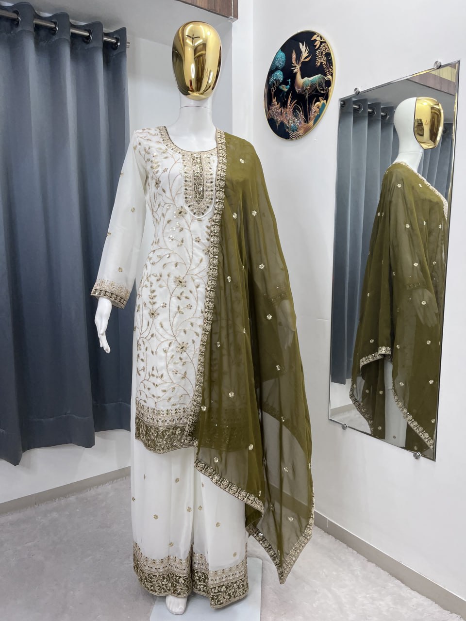 MAVDEE COLLECTION AC-7103 Festival Heavy Embroidery Georgette Kurti With Palazzo And Dupatta Set