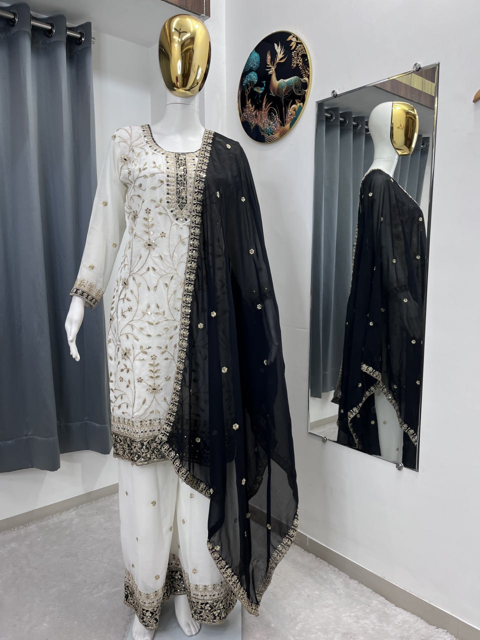 MAVDEE COLLECTION AC-7103 Festival Heavy Embroidery Georgette Kurti With Palazzo And Dupatta Set