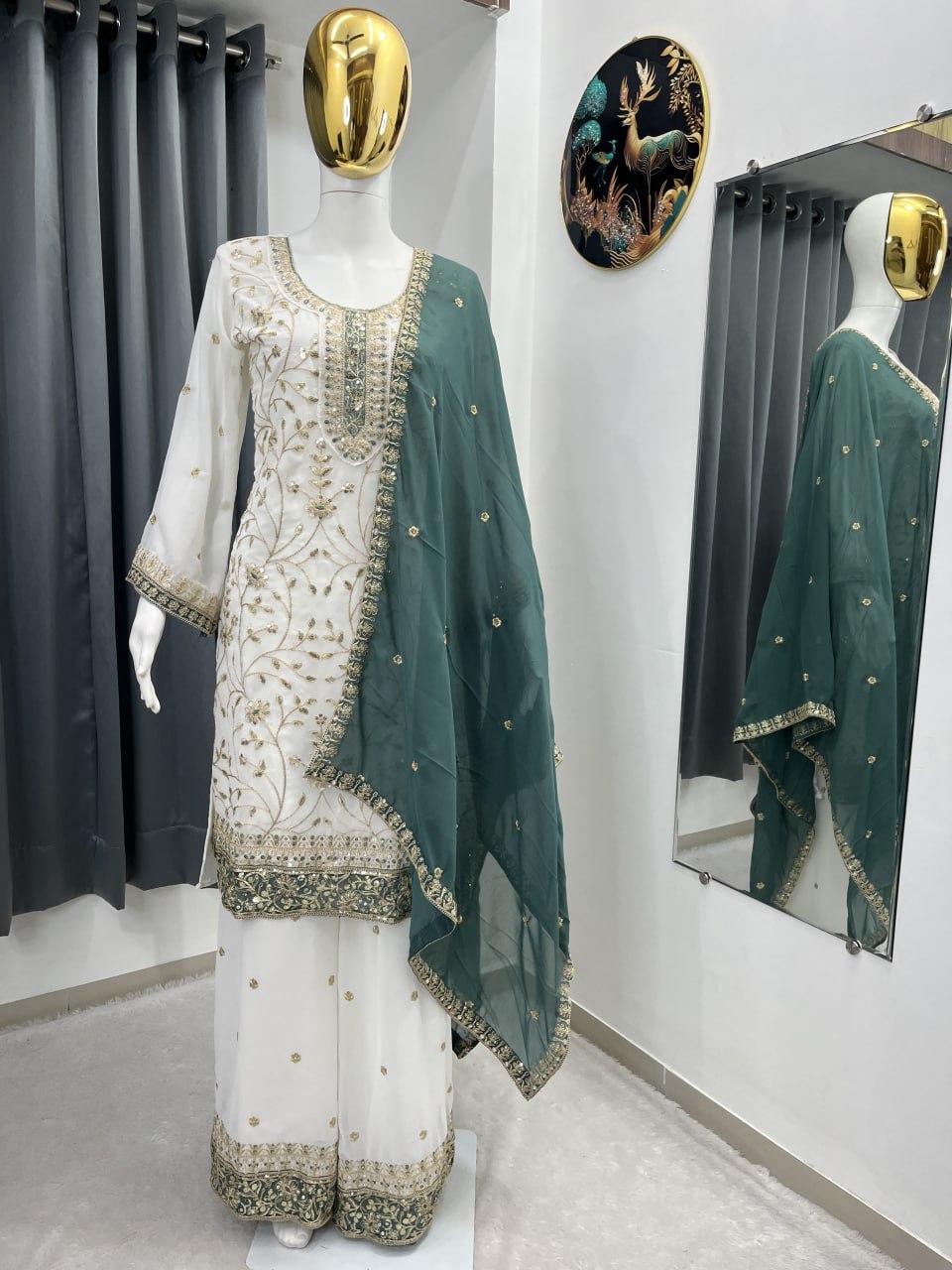 MAVDEE COLLECTION AC-7103 Festival Heavy Embroidery Georgette Kurti With Palazzo And Dupatta Set