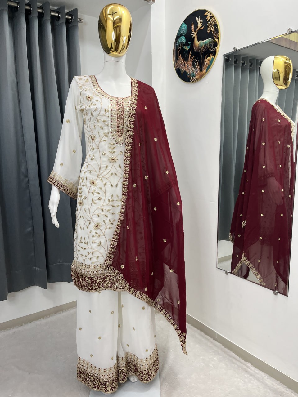 MAVDEE COLLECTION AC-7103 Festival Heavy Embroidery Georgette Kurti With Palazzo And Dupatta Set