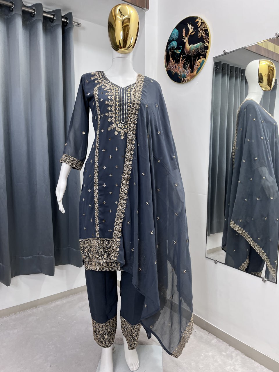 MAVDEE COLLECTION Premium Party Wear Embroidered Kurta Pant Dupatta Set with Designer Dupatta