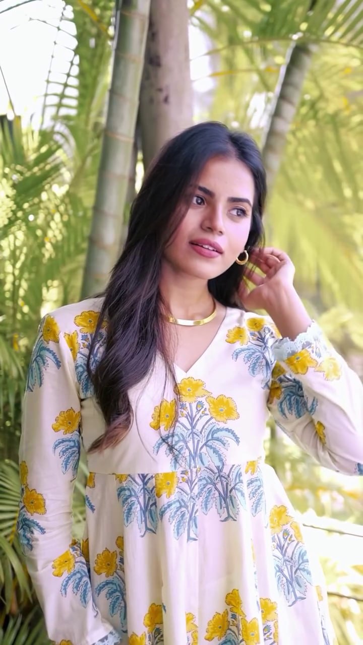 Women's Floral Printed Muslin Anarkali Gown with Palazzo and Dupatta Set
