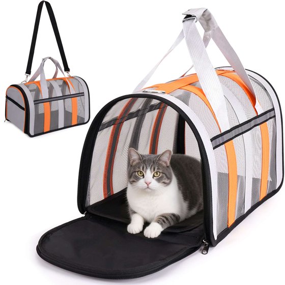 Pawzo Foldable Mesh Pet Carrier Bag | Breathable Travel Bag for Cats, Puppies & Small Pets with Shoulder Strap