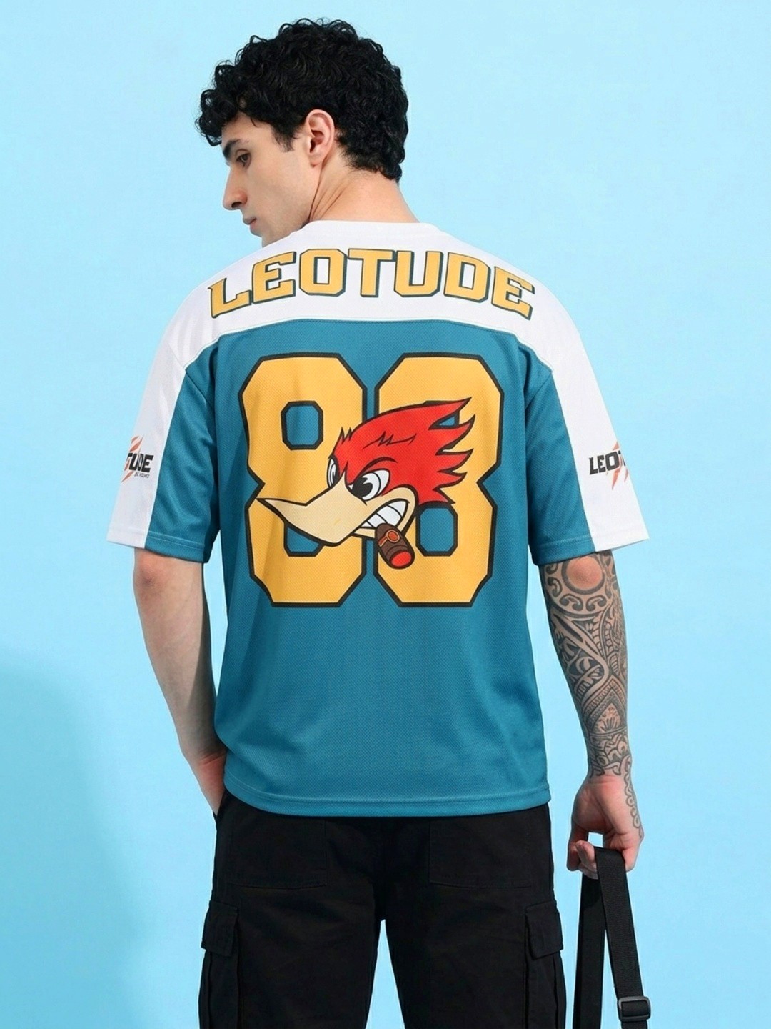 LEOTUDE Men Navy Woodpecker Printed oversized Tshirt - Leotude Fashion