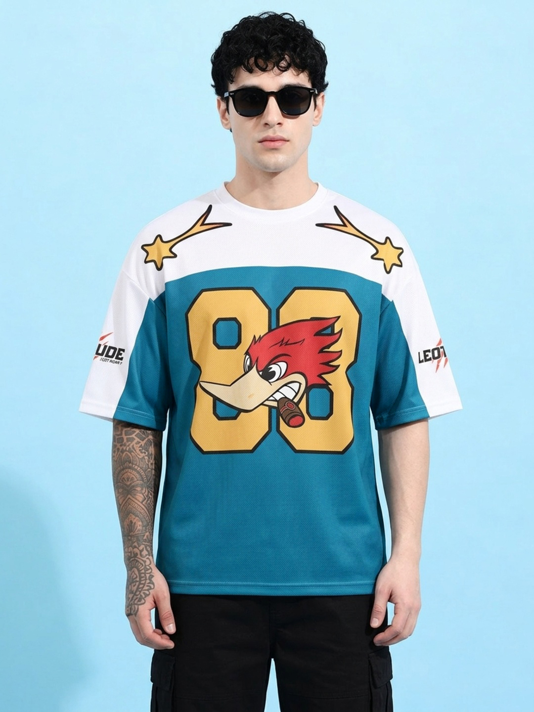 LEOTUDE Men Navy Woodpecker Printed oversized Tshirt - Leotude Fashion