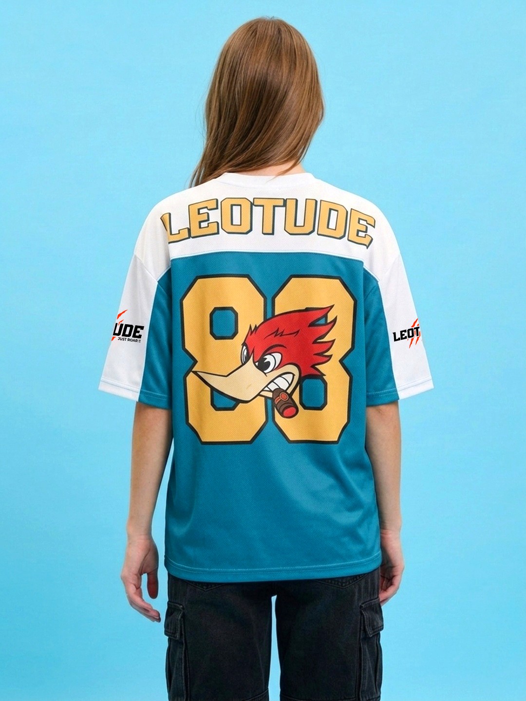LEOTUDE Women Navy Woodpecker Printed oversized Tshirt - Leotude Fashion