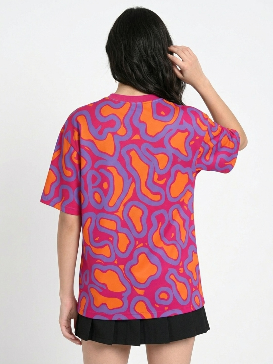 LEOTUDE Women Pink Funkywave Printed oversized Tshirt - Leotude Fashion