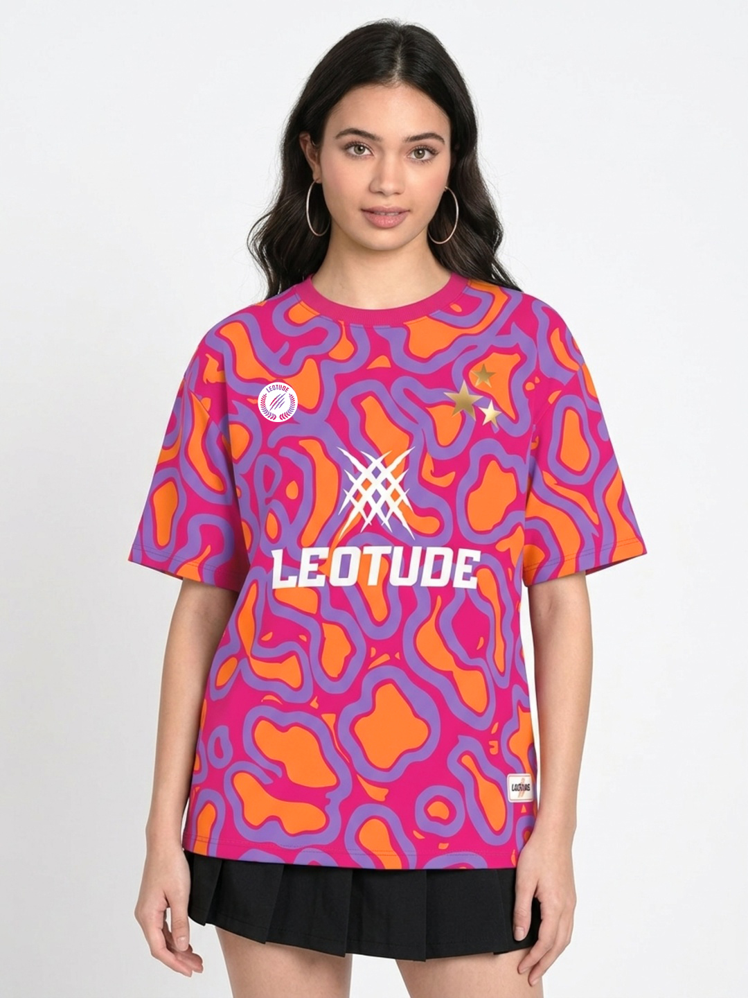 LEOTUDE Women Pink Funkywave Printed oversized Tshirt - Leotude Fashion