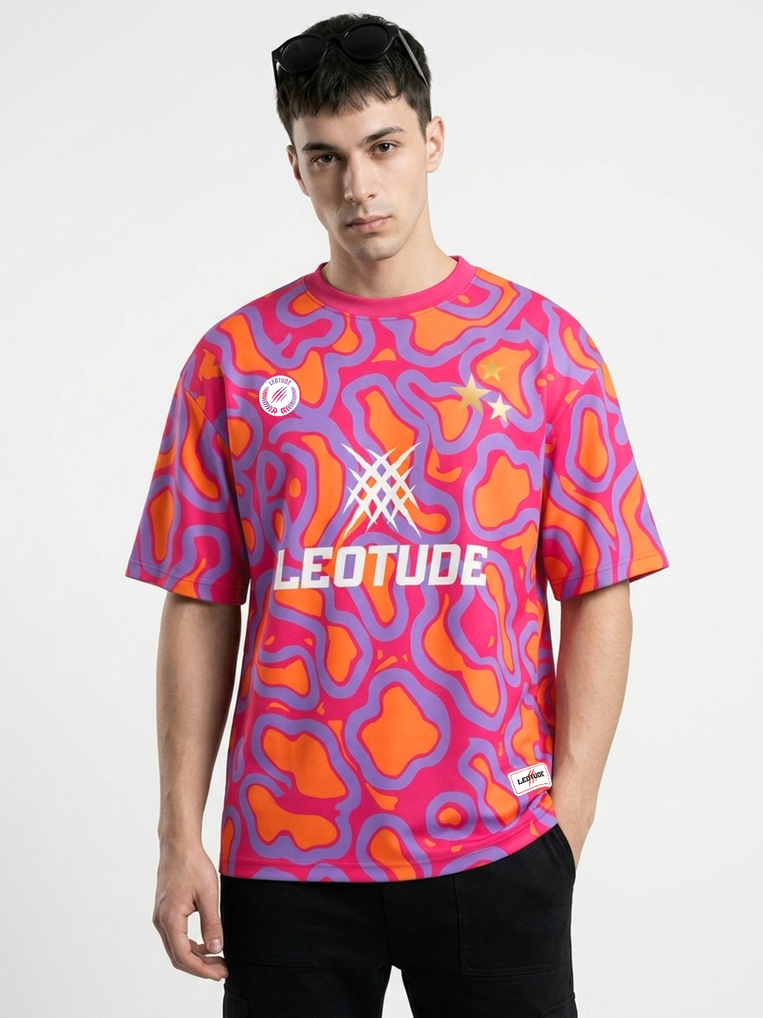 LEOTUDE Men Pink Funkywave Printed oversized Tshirt - Leotude Fashion