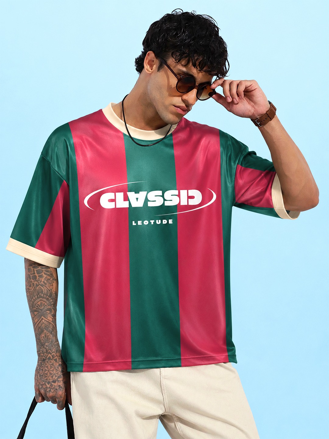 LEOTUDE Men Pink Clwssid Printed oversized Tshirt - Leotude Fashion