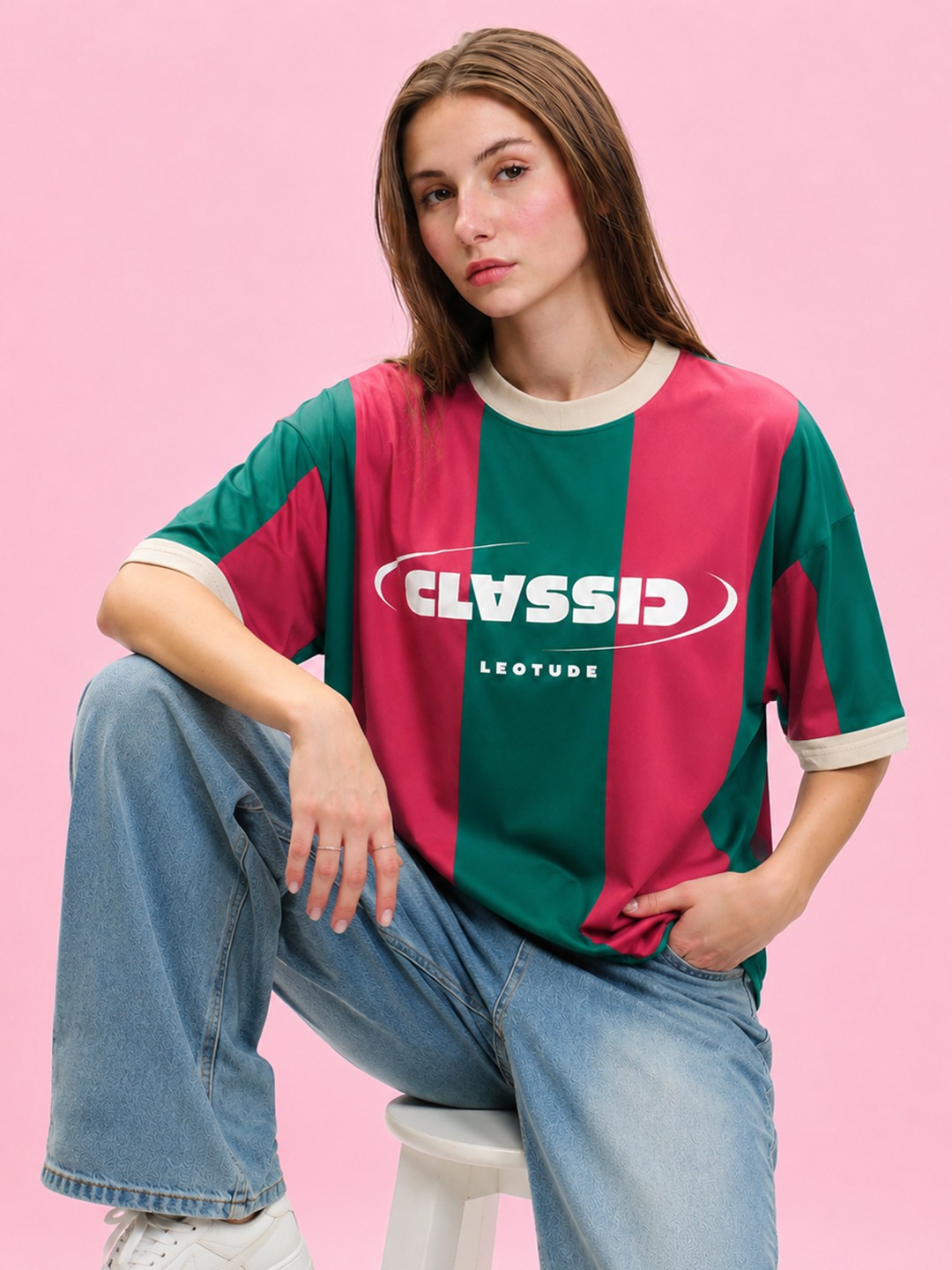 LEOTUDE Women Pink Clwssid Printed oversized Tshirt - Leotude Fashion
