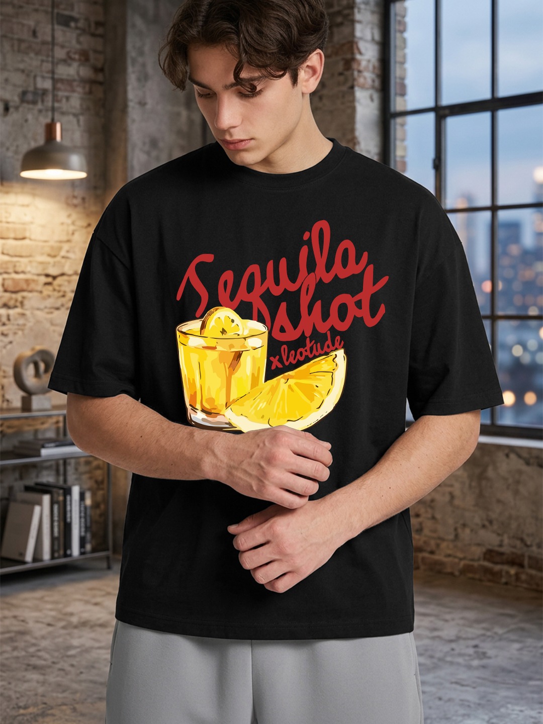 Leotude Men Oversized Premium Black Tequila T-shirt - Leotude Fashion