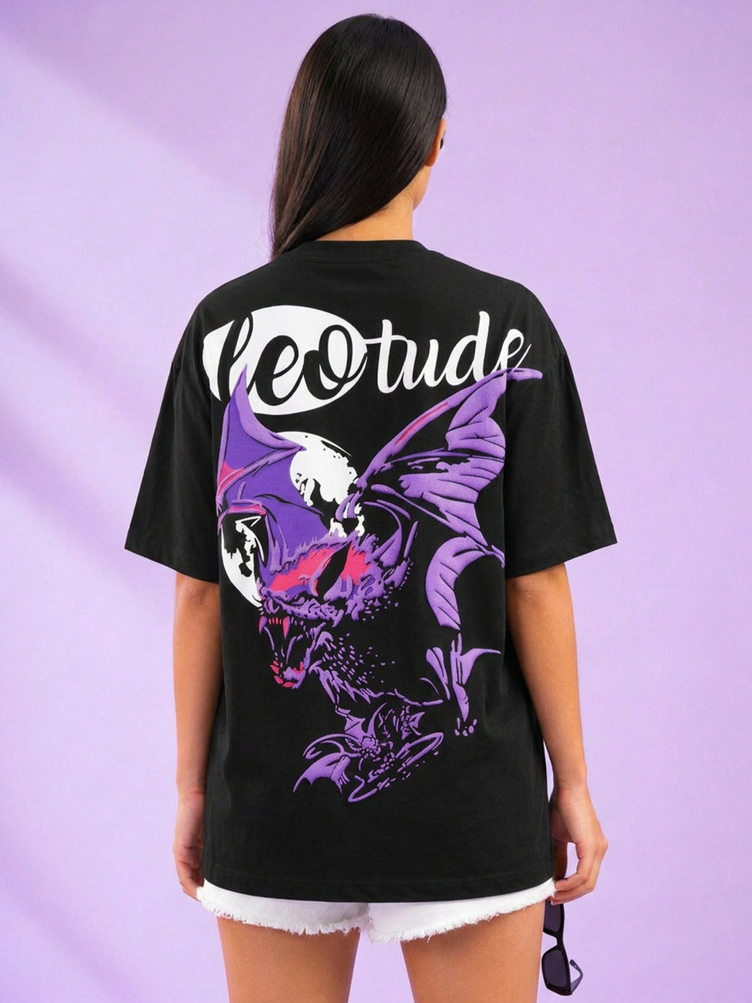 Leotude Women Oversized Premium Black Bat T-shirt - Leotude Fashion