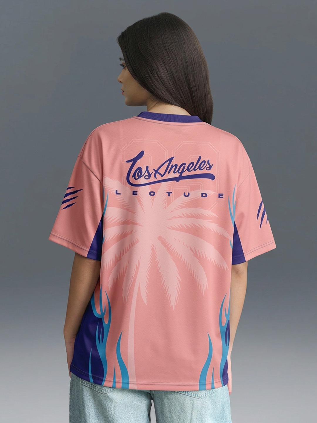 LEOTUDE Women Pink Losangeles Oversized Polyester T-Shirt - Leotude Fashion