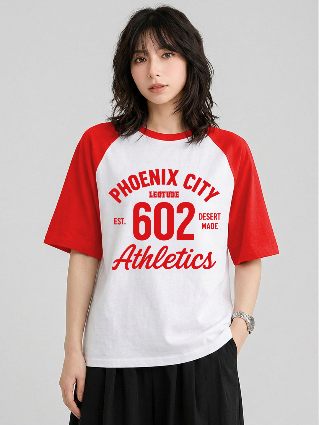 Leotude Women Oversized Printed T-Shirt | Half Sleeve Round Neck | Phoenix Graphic | Red - Leotude Fashion